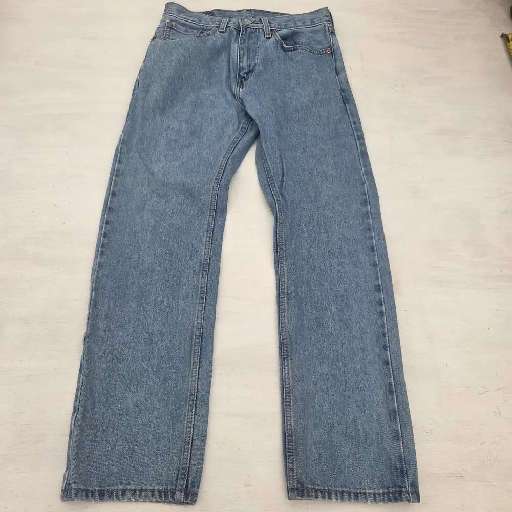 Levis 505 Jeans Mens 31x30 Blue Straight Leg Medium Wash Denim Pants Distressed